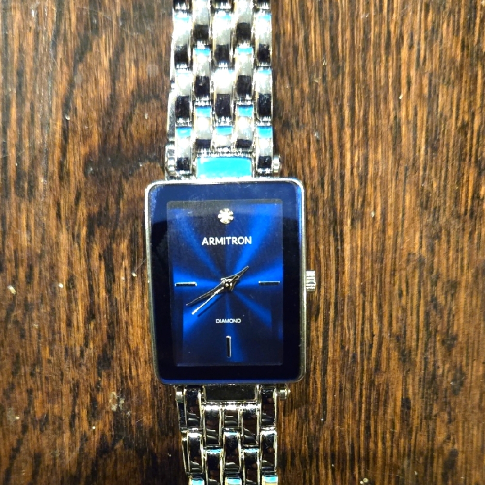 Armitron Silver Chain Watch with Blue Dial